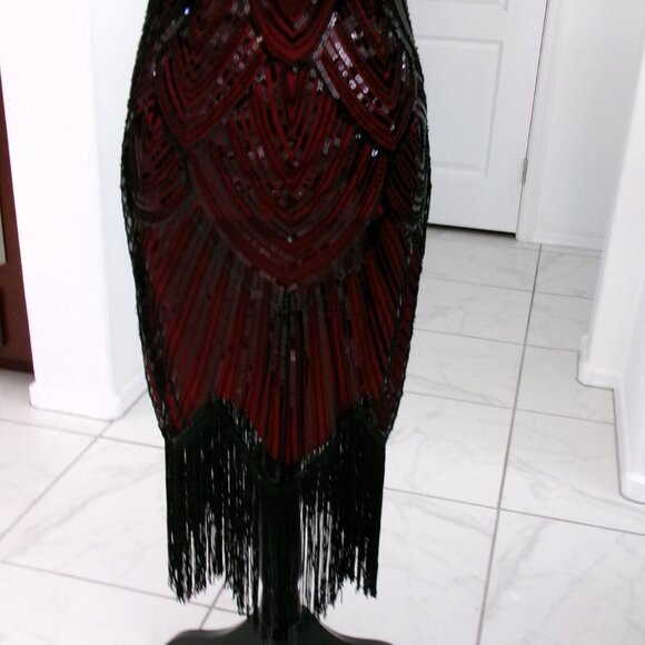 Like New Fundaisy Gatsby Flapper Red and Black Sequin Beaded Dress S Fringe - Picture 8 of 15